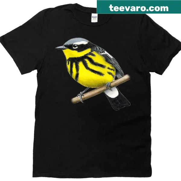 Illustrated T-shirt featuring a Magnolia Warbler bird.