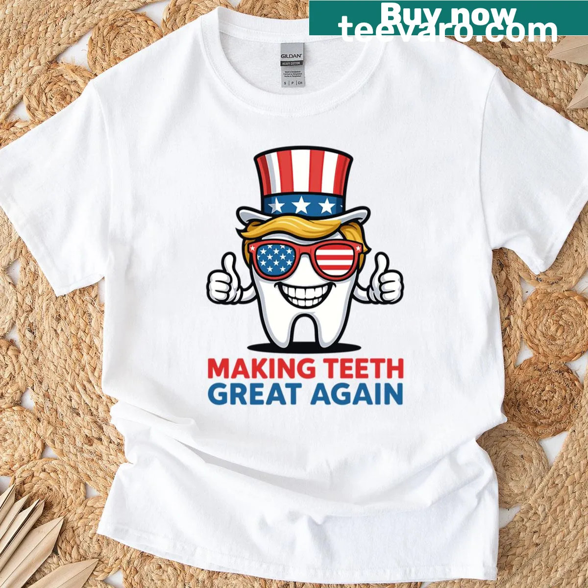 Funny patriotic dentist-themed T-shirt — on a men's t-shirt