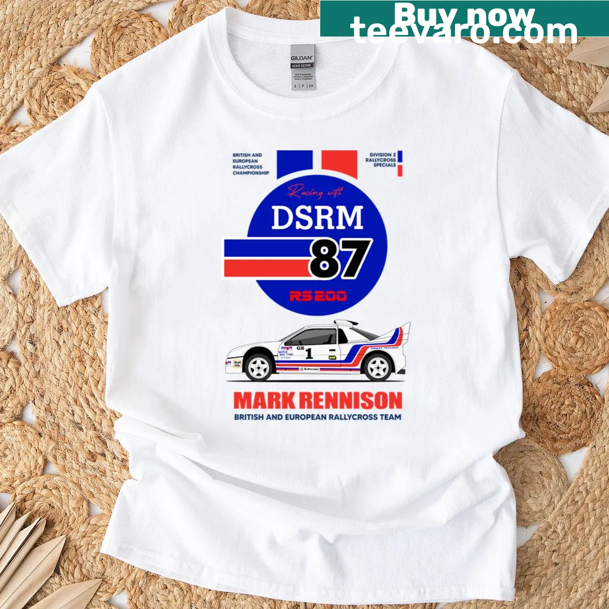 Stylish T-shirt featuring Mark Rennison typography from 1987 — on a men's t-shirt