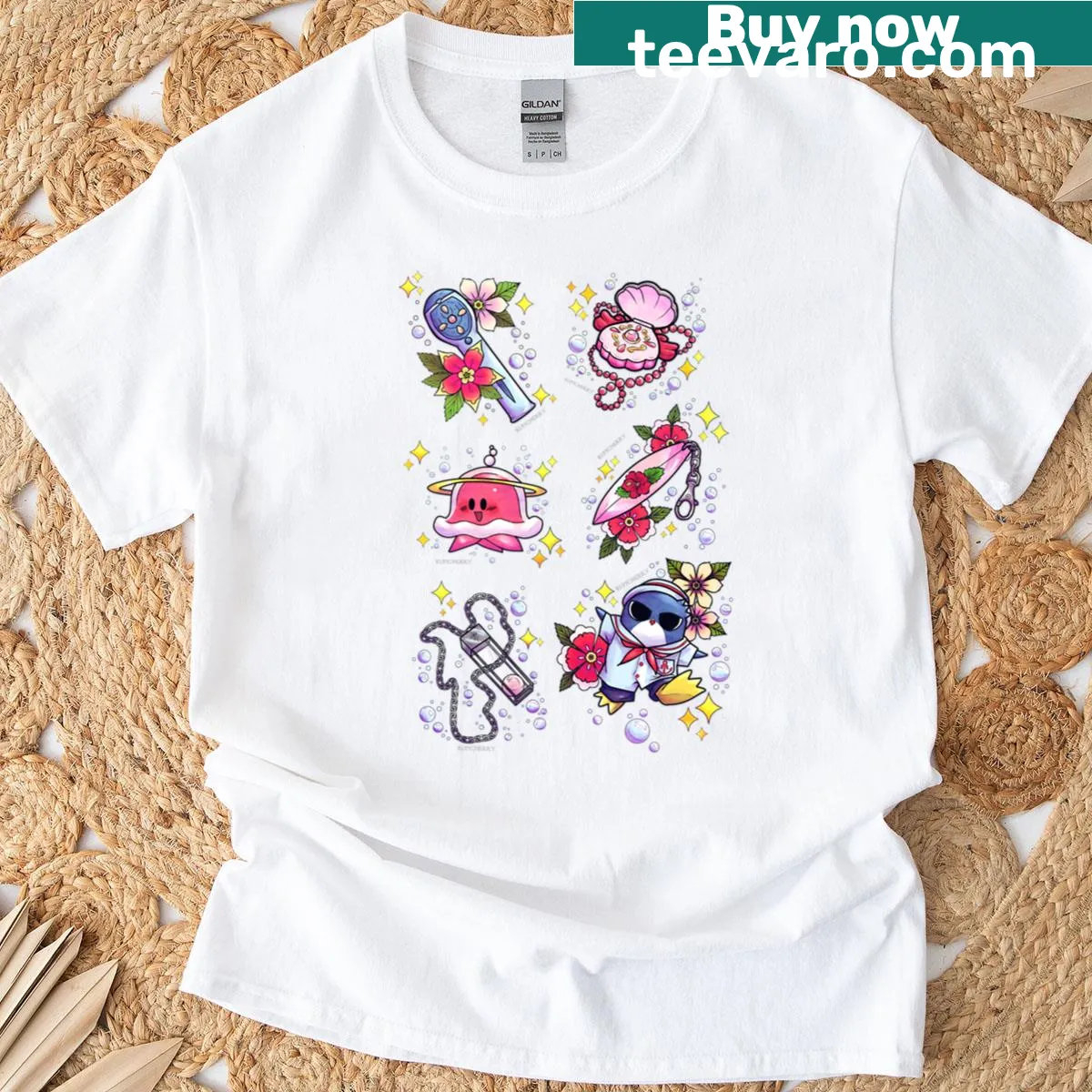 Cute t-shirt featuring a mermaid princess illustration — on a men's t-shirt