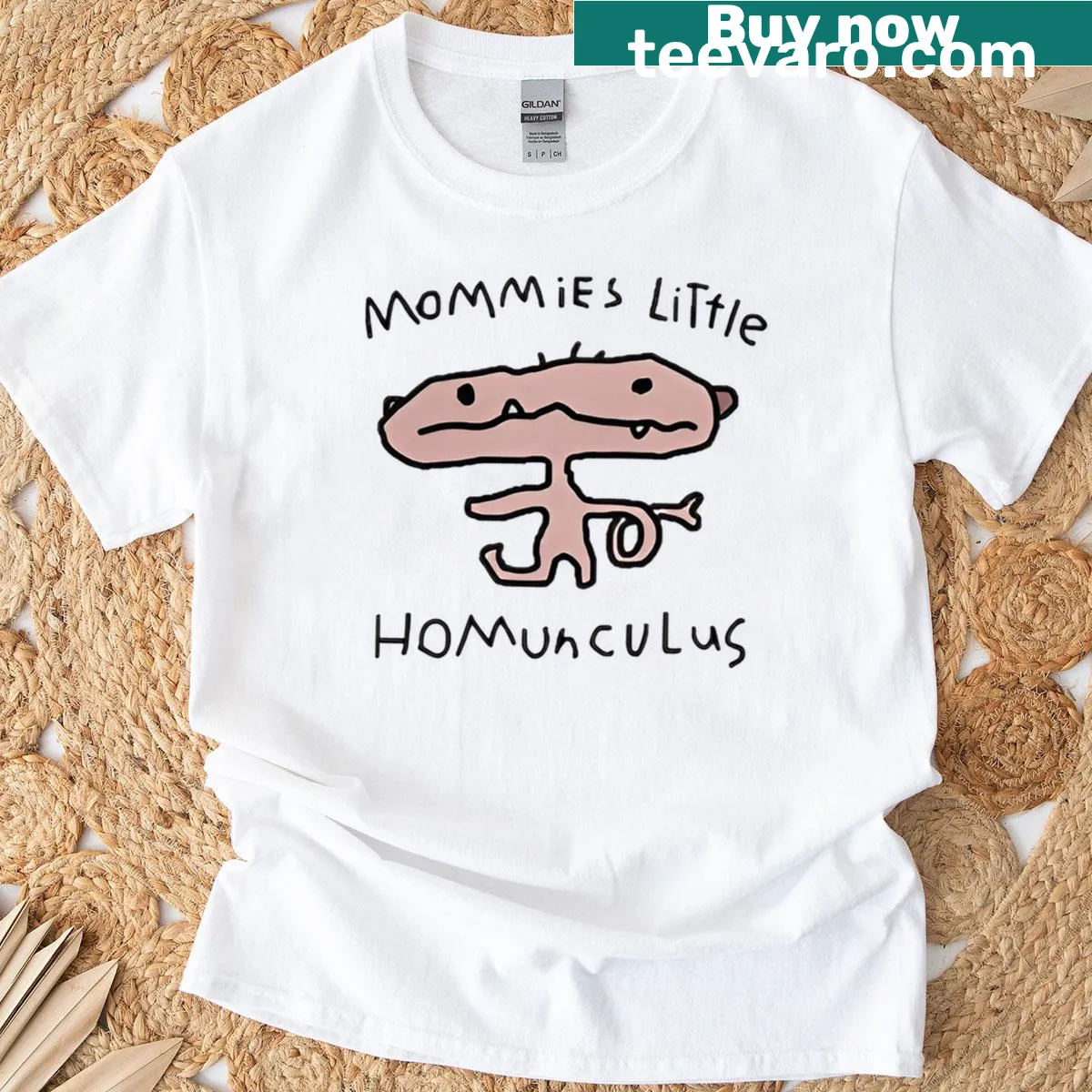 Funny t-shirt for moms featuring 'Mommy's Little Homunculus' text — on a men's t-shirt