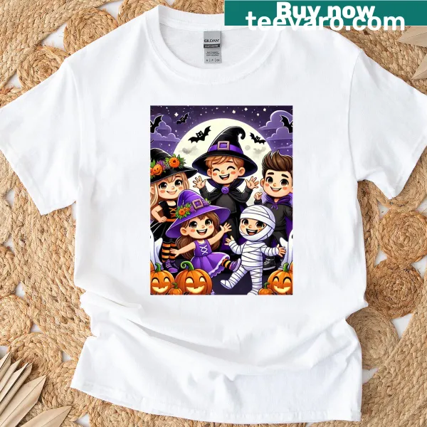Vintage illustration of playful creatures under a moonlight on T-shirt