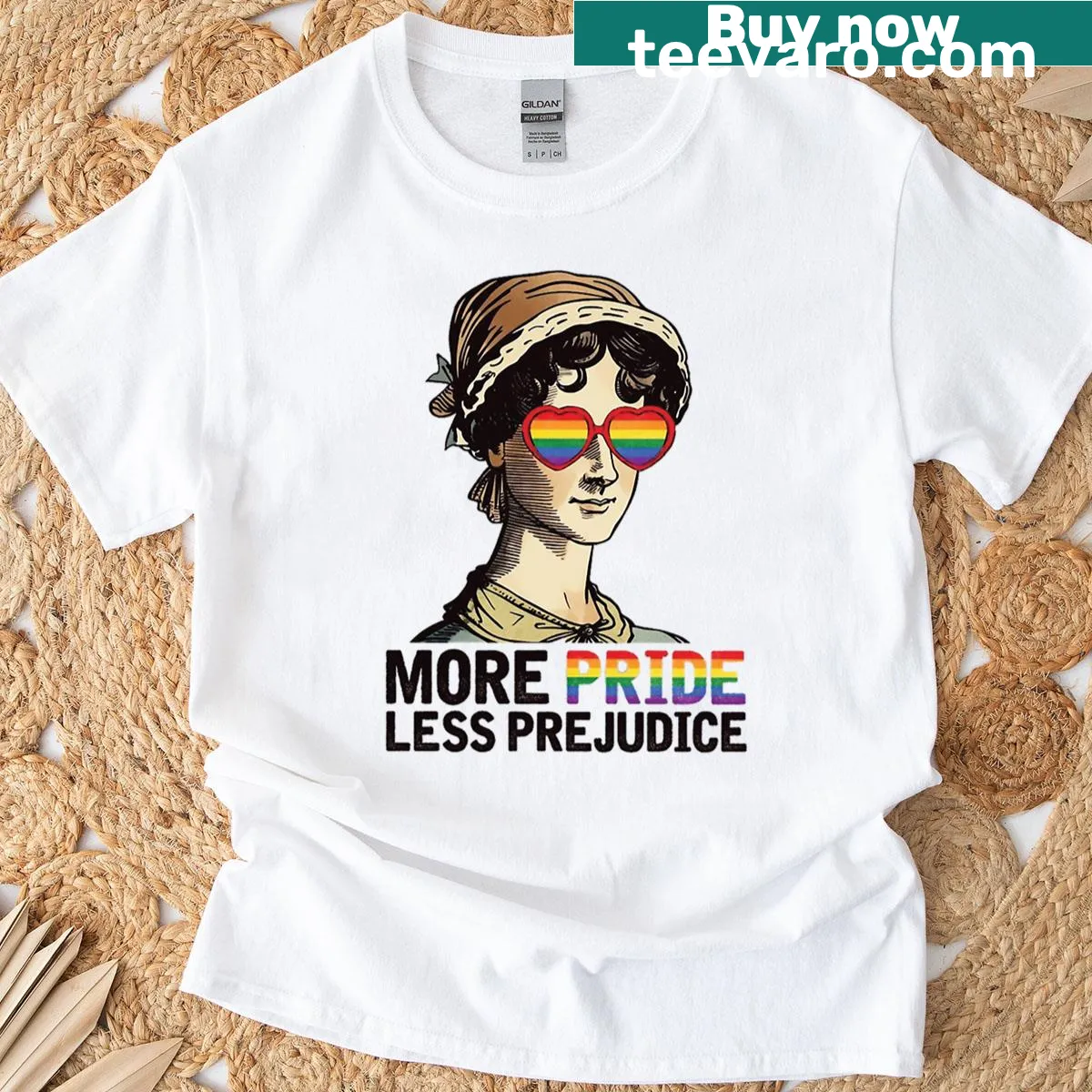 Text-based design with 'More Pride Less Prejudice' slogan for Pride Month — on a men's t-shirt
