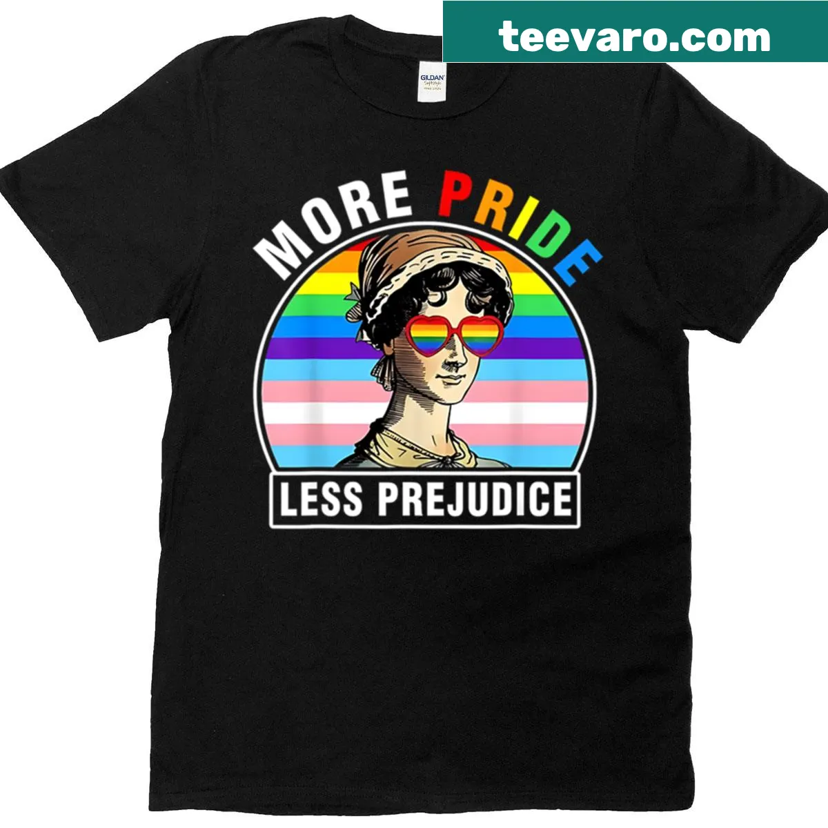 Typographic t-shirt with 'More Pride Less Prejudice' slogan — on a men's t-shirt