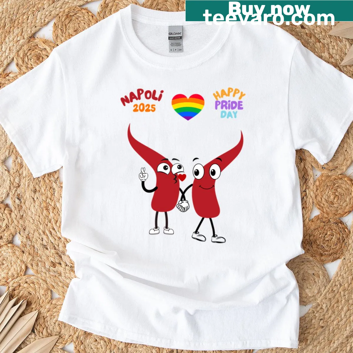Napoli Pride T-shirt with 'Napoli Pride' text and Cornicelli patterns — on a men's t-shirt