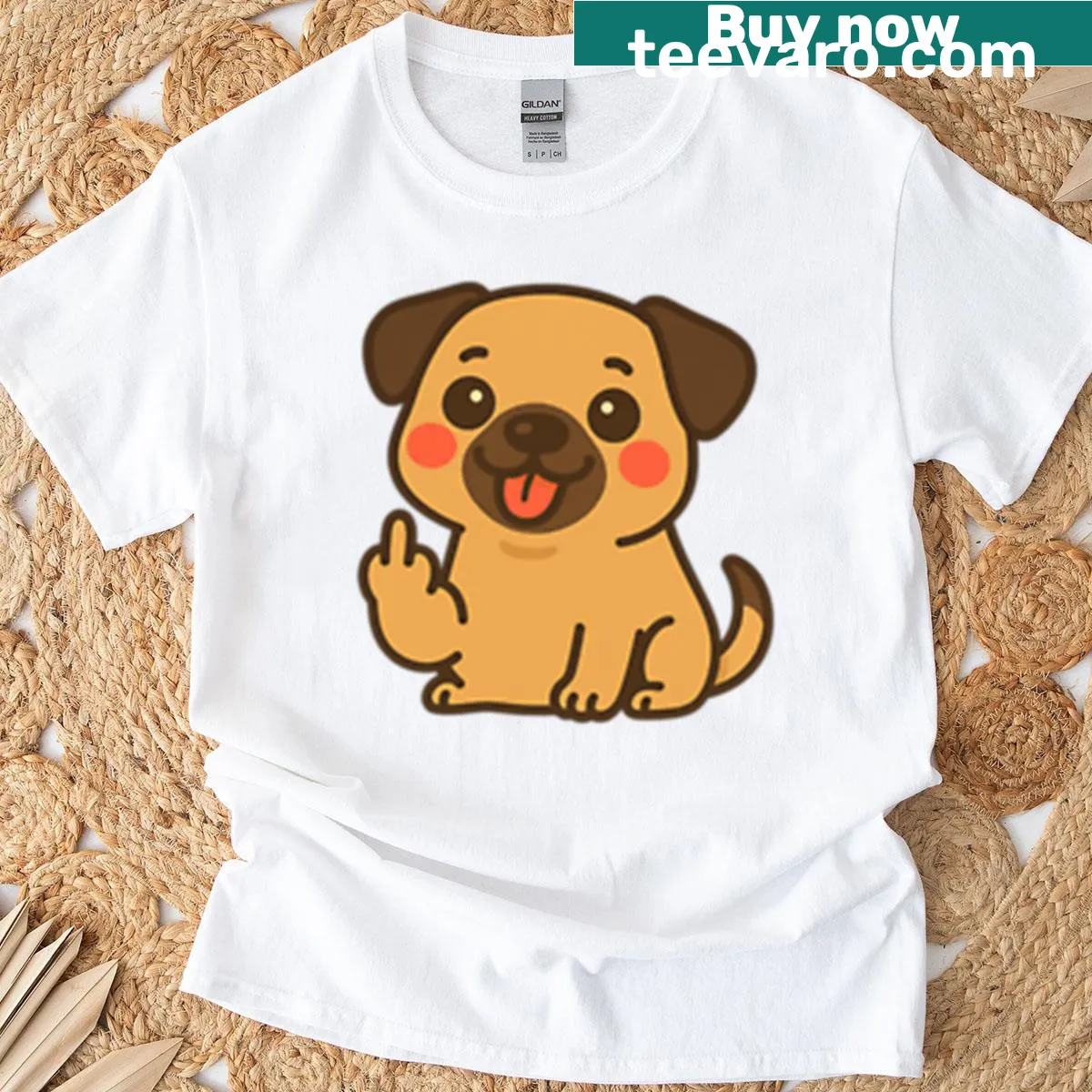 Illustration of a mischievous pug on a playful T-shirt — on a men's t-shirt