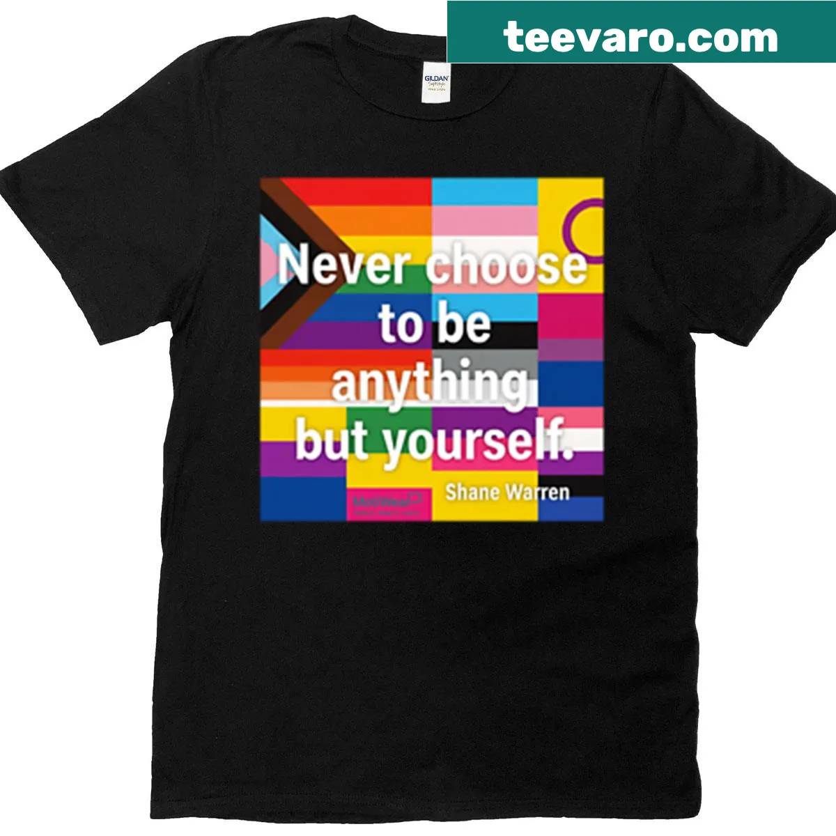 Inspirational typography on 'Never Choose To Be Anything But Yourself' T-shirt — on a men's t-shirt