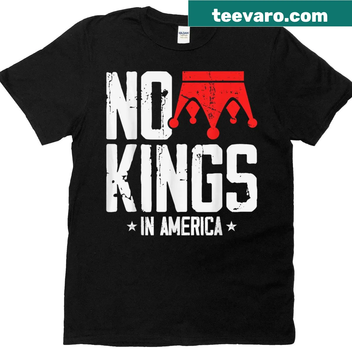 Vintage patriotic t-shirt with 'No Kings' and liberty symbols — on a men's t-shirt