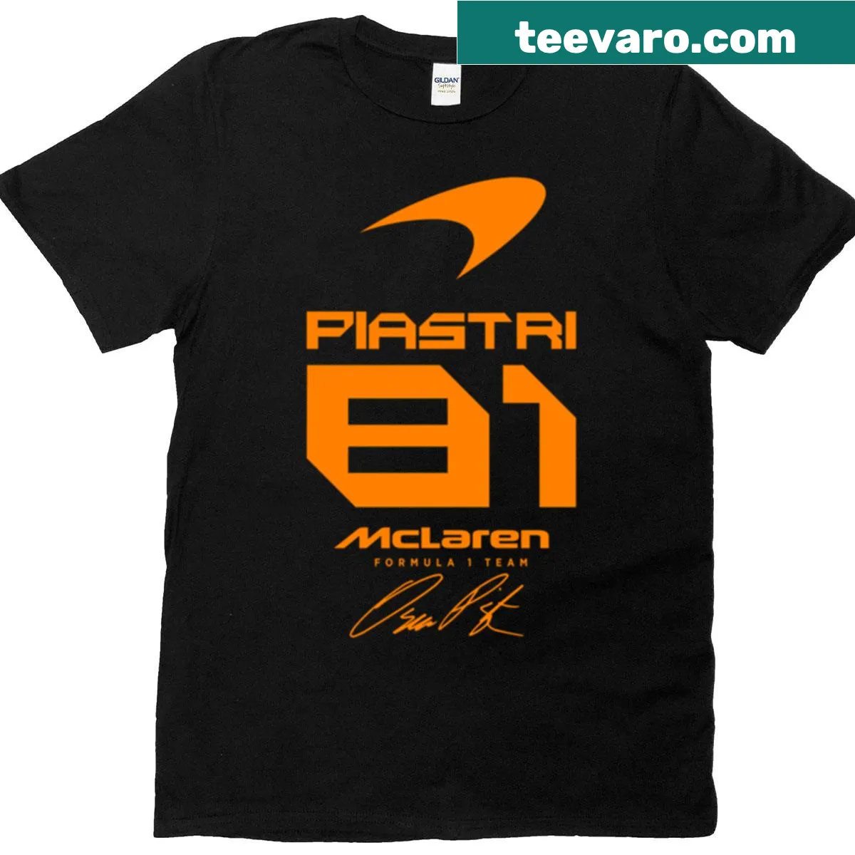 Motorsports t-shirt featuring Oscar Piastri's name — on a men's t-shirt
