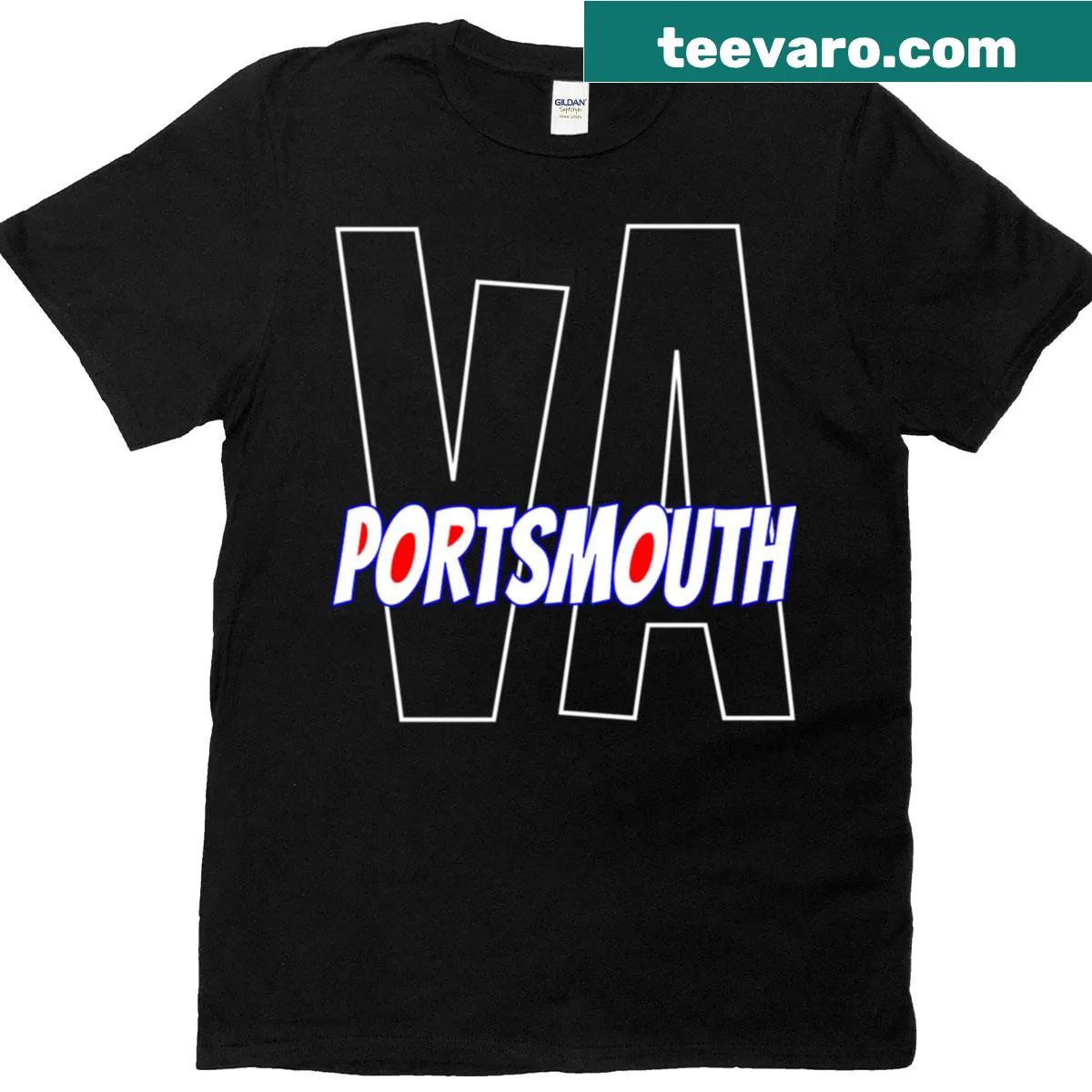 Bold Portsmouth Virginia graphic on a dark t-shirt — on a men's t-shirt