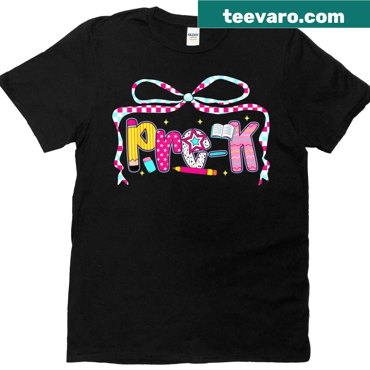 Preppy pre-k t-shirt with charming bow details — on a men's t-shirt