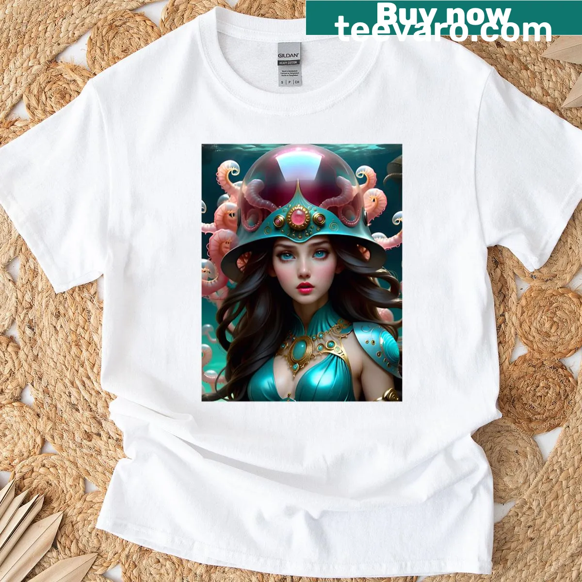 Fantasy-themed jellyfish illustration on a whimsical T-shirt. — on a men's t-shirt
