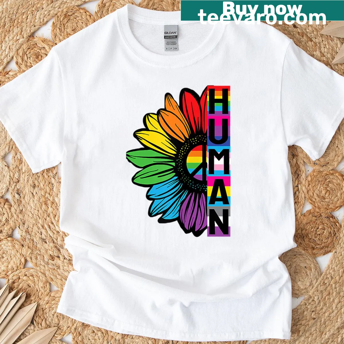 Sunflower design combined with LGBT flag for Pride Month — on a men's t-shirt