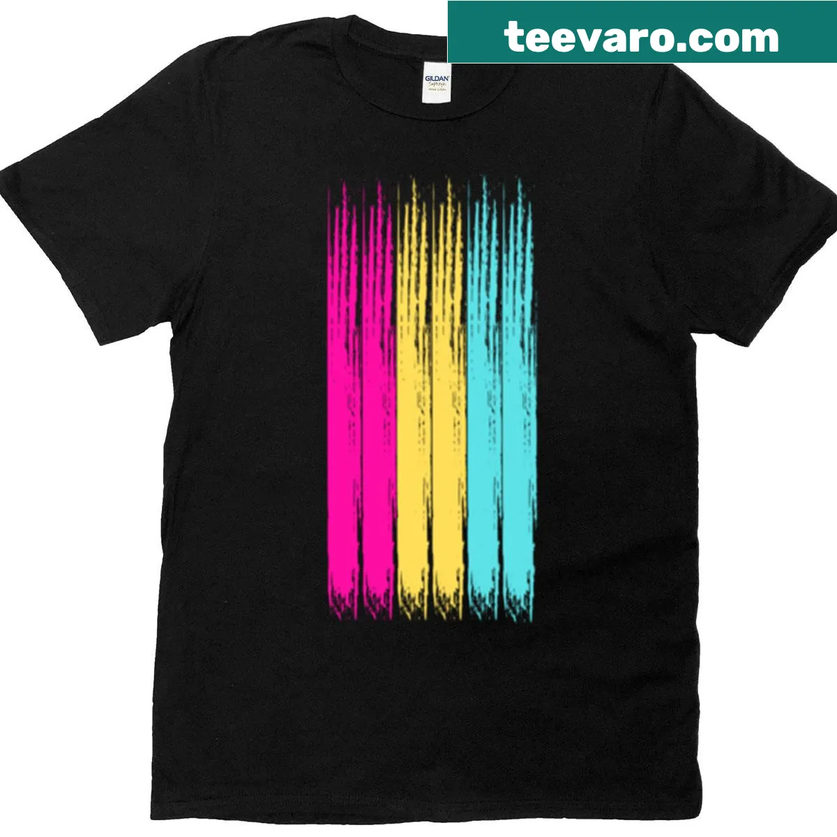T-shirt featuring a pansexual pride flag paint streak design — on a men's t-shirt