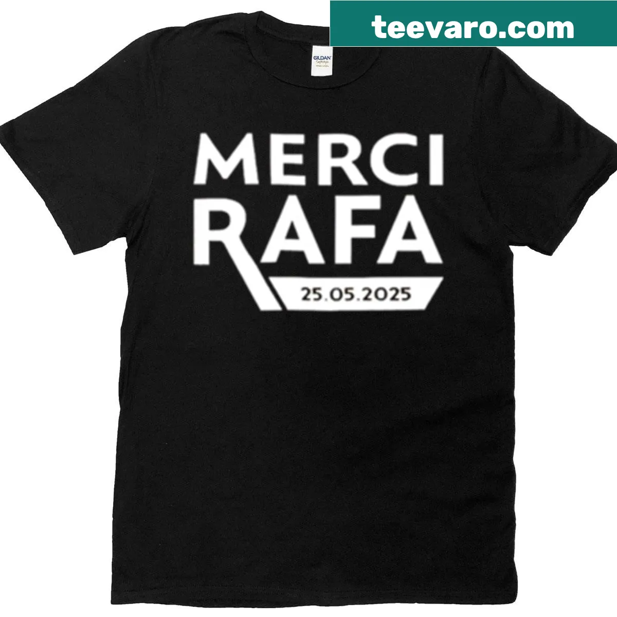 T-shirt honoring Rafael Nadal with 'Merci Rafa' text and tennis graphics — on a men's t-shirt