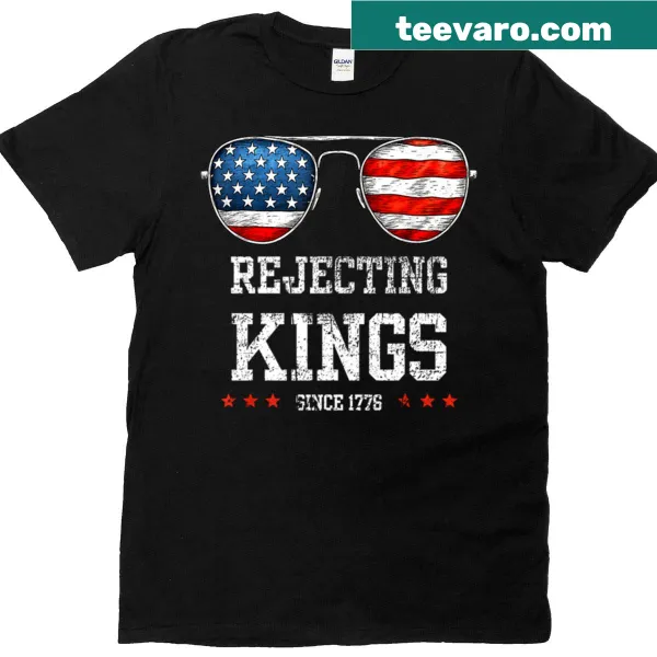 T-shirt with illustration of USA flag glasses and text