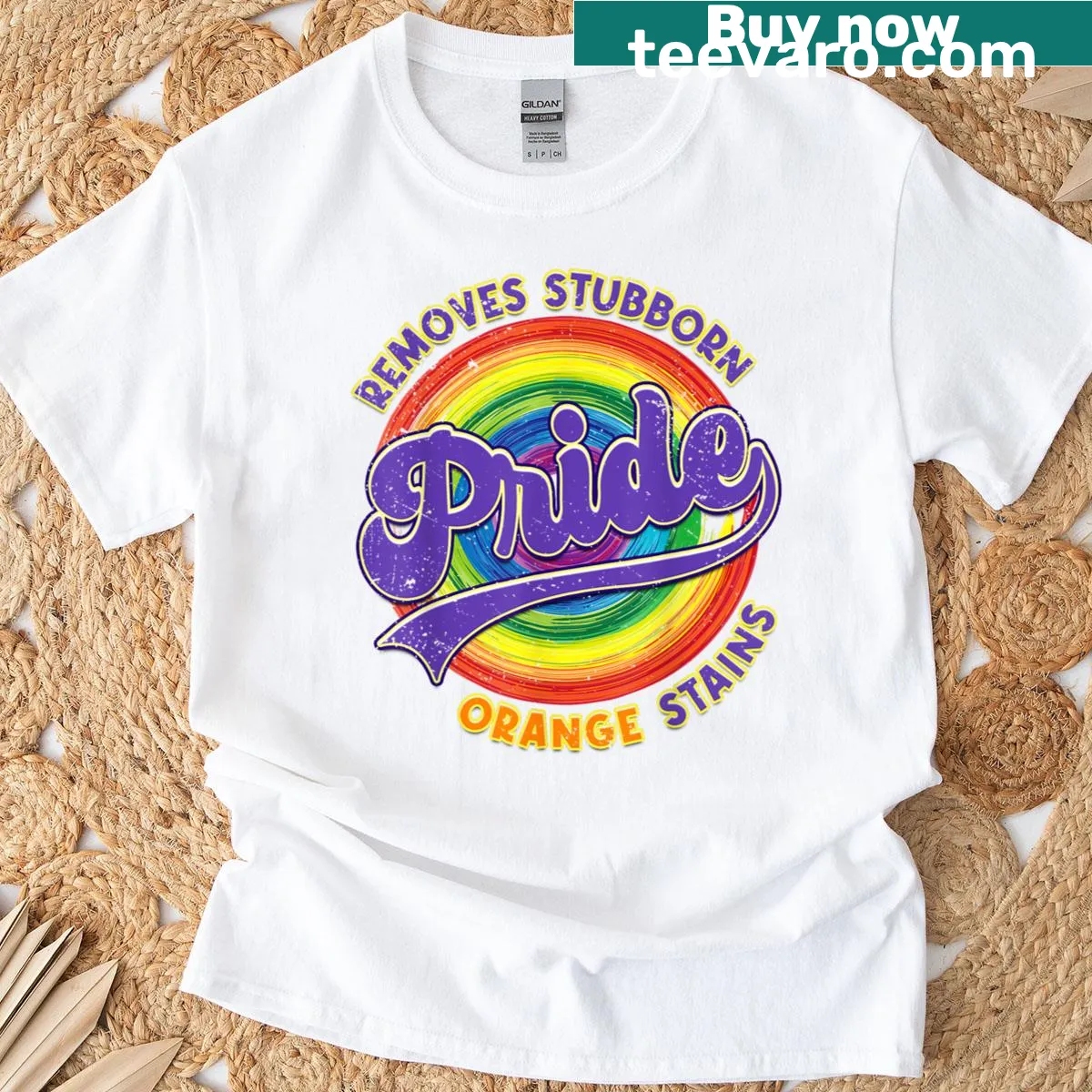 Witty T-shirt with Resist Trump slogan and LGBTQ+ pride theme — on a men's t-shirt