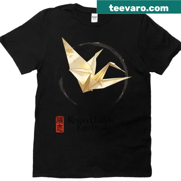 T-shirt with origami crane graphic symbolizing peace and respect