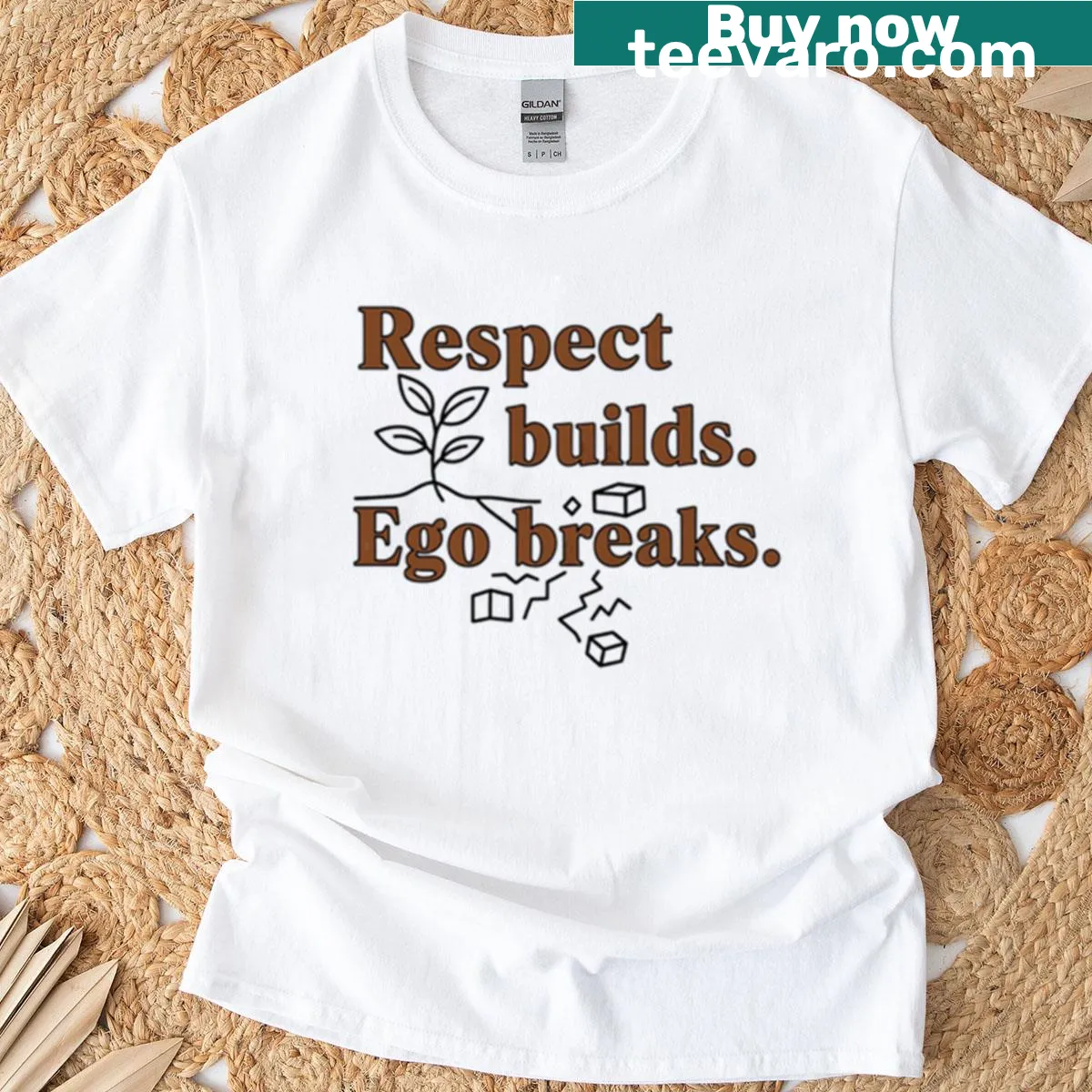 Inspirational line art t-shirt with motivational quote about respect and ego — on a men's t-shirt