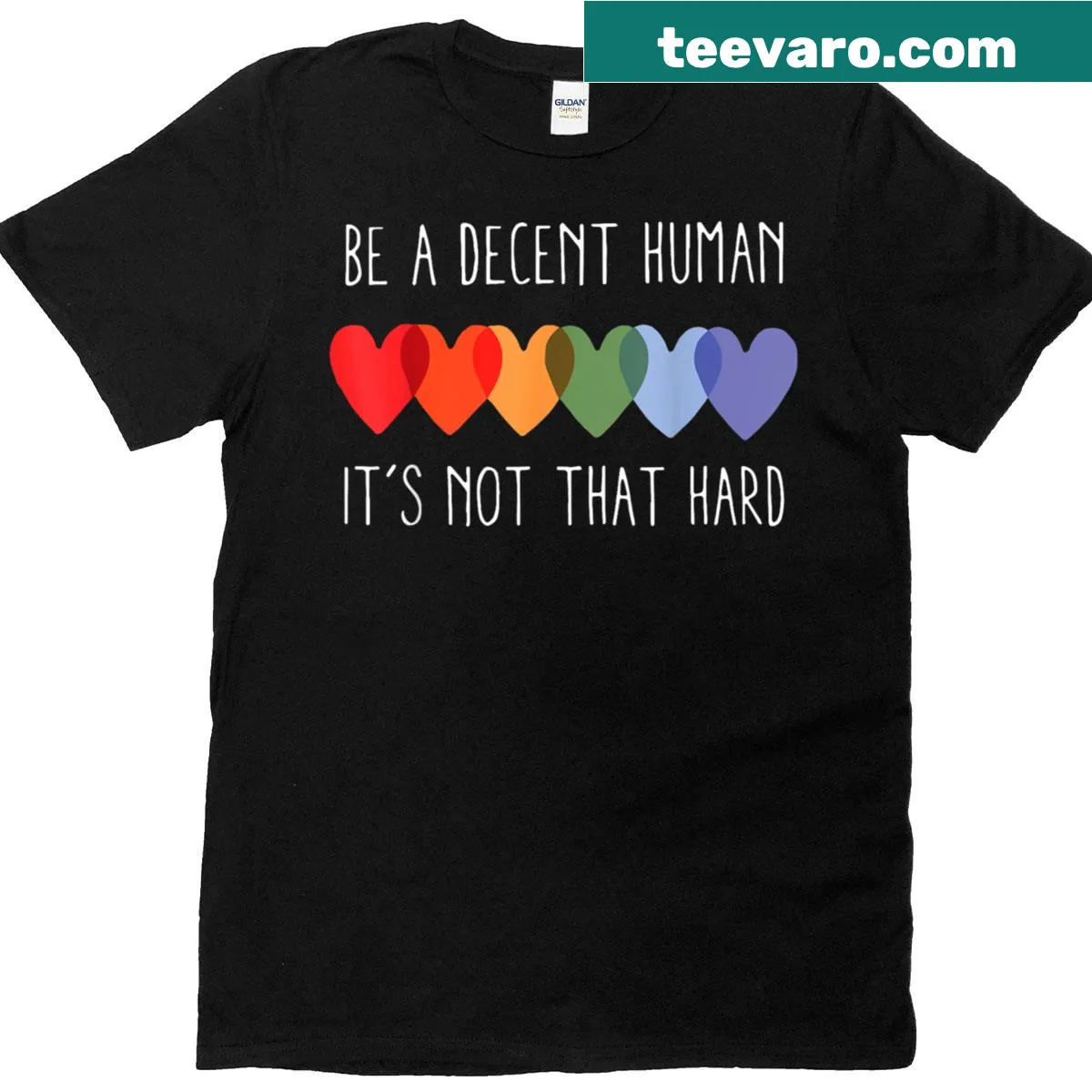Funny t-shirt with heart design promoting kindness and acceptance. — on a men's t-shirt