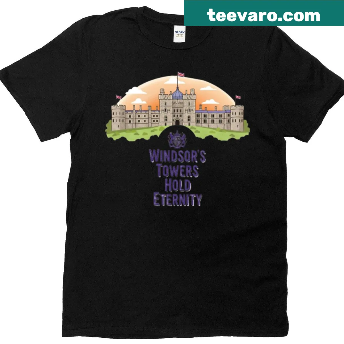 T-shirt featuring a graphic of the Royal Eternal Towers — on a men's t-shirt