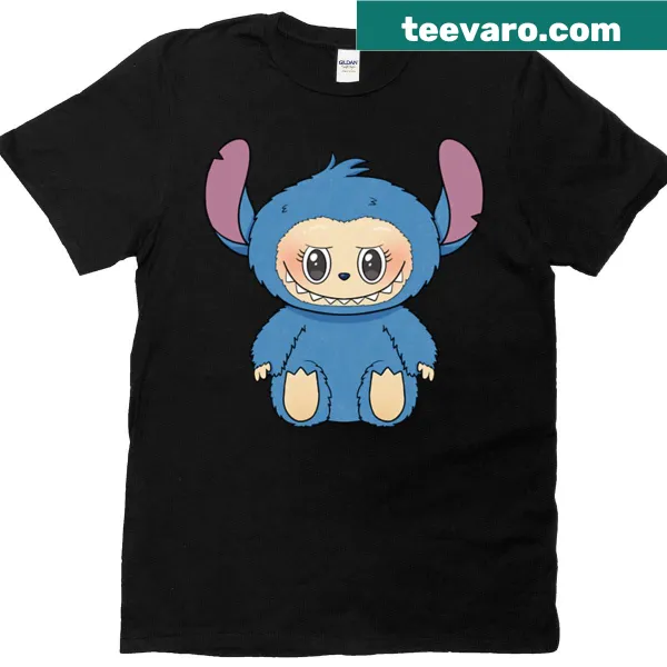 Illustration of Stitch and Labubu on a t-shirt