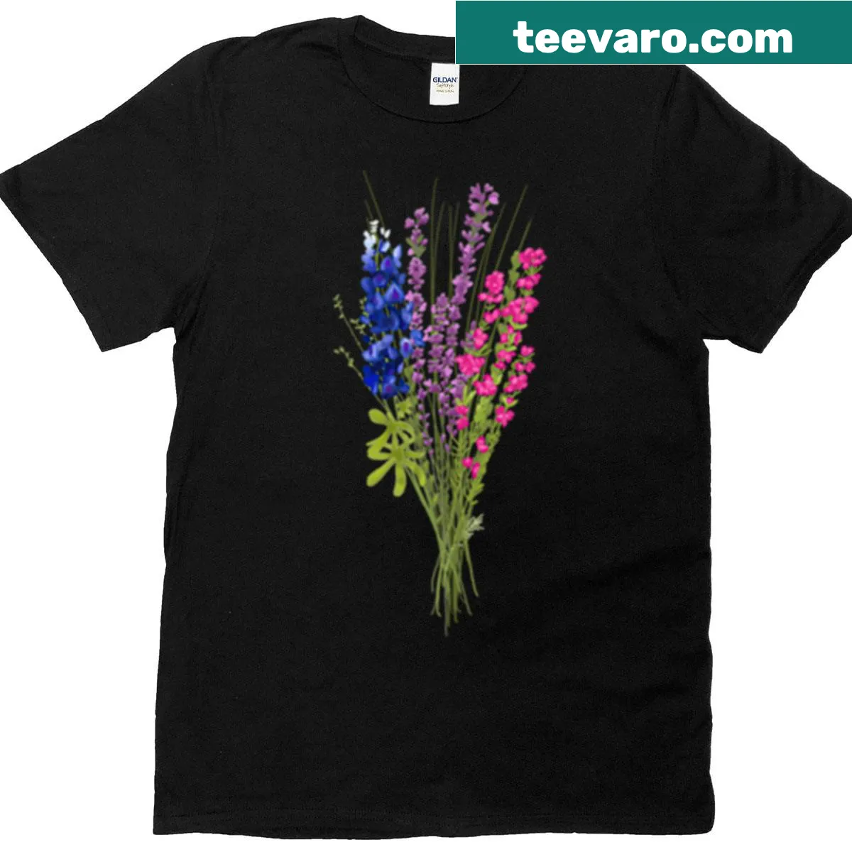Subtle floral design representing Bi Pride on a T-shirt — on a men's t-shirt