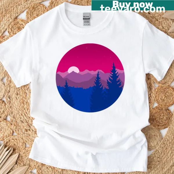 T-shirt combining a Bisexual Pride flag with a mountainscape illustration