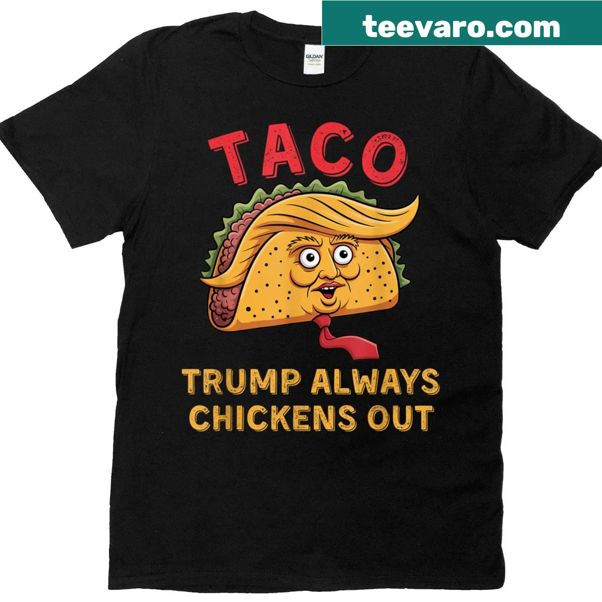 T-shirt with the phrase 'Trump Always Chickens Out' in bold typography — on a men's t-shirt