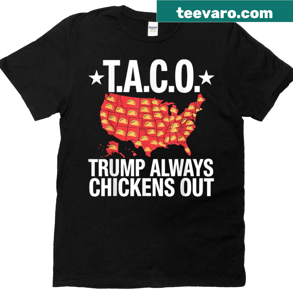 T-shirt with taco-themed USA map and political humor about Taco Trump — on a men's t-shirt