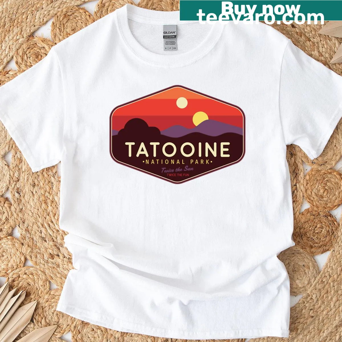 Whimsical Tatooine National Park logo with ‘Twice The Fun’ text — on a men's t-shirt