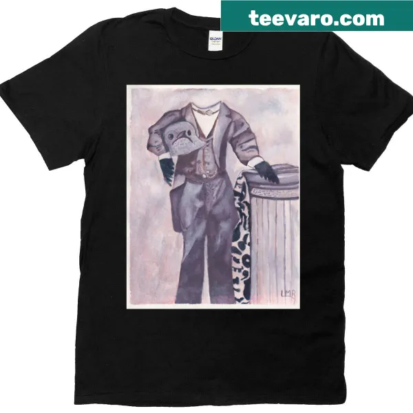 Surreal illustration of a headless bird man on a t-shirt