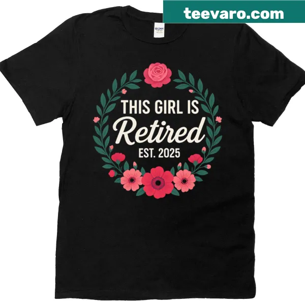 Floral wreath retirement-themed T-shirt with text about 2025