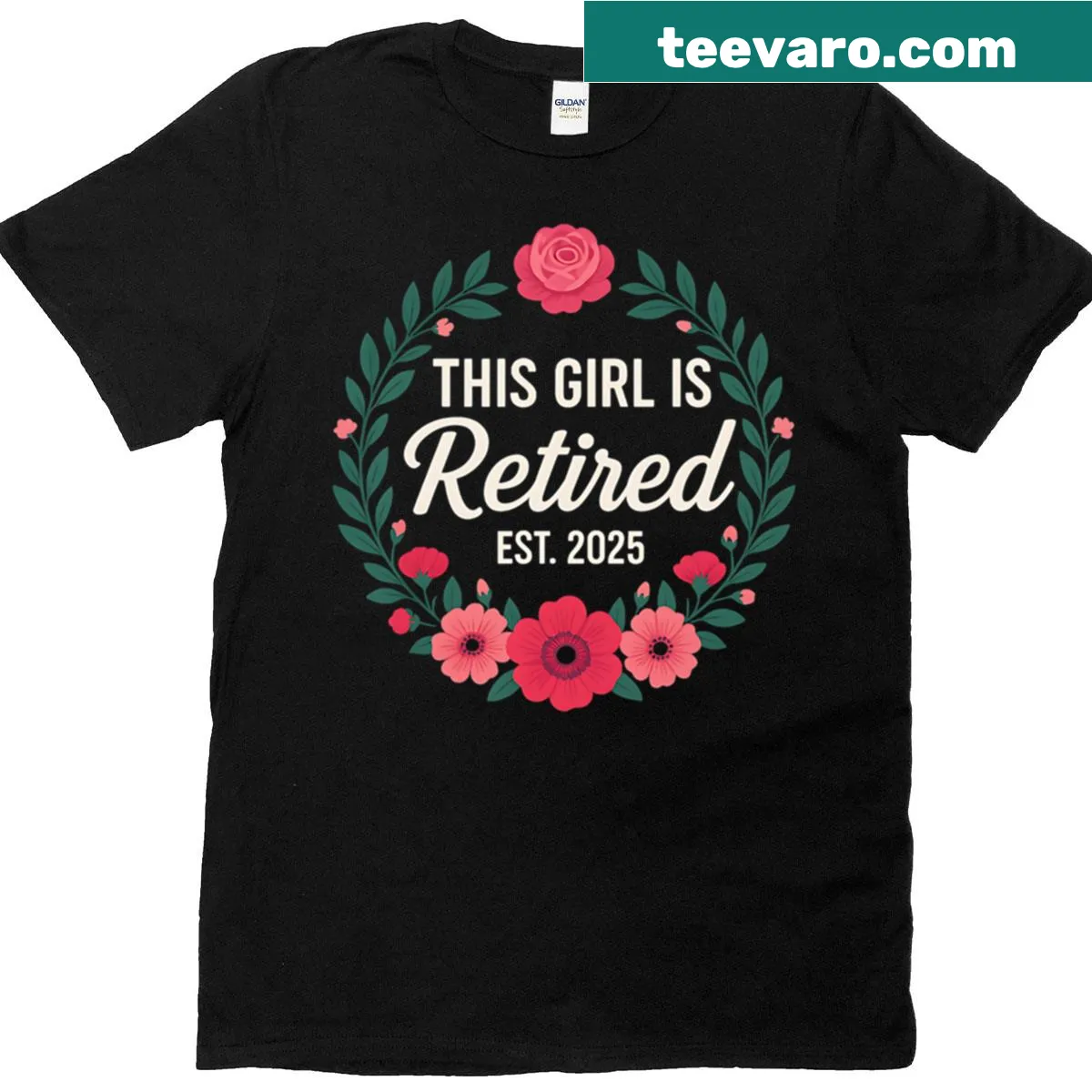Floral wreath retirement-themed T-shirt with text about 2025 — on a men's t-shirt