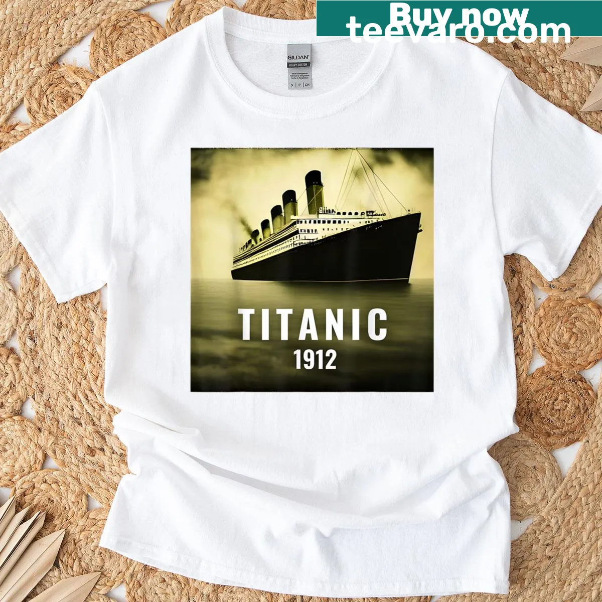 Vintage Titanic T-shirt with distressed iceberg graphic and ship illustration — on a men's t-shirt