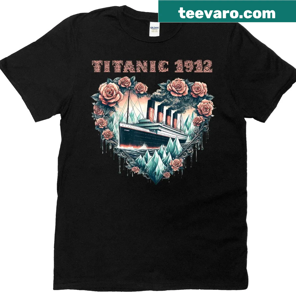 Commemorative T-shirt honoring the Titanic with text about remembrance — on a men's t-shirt