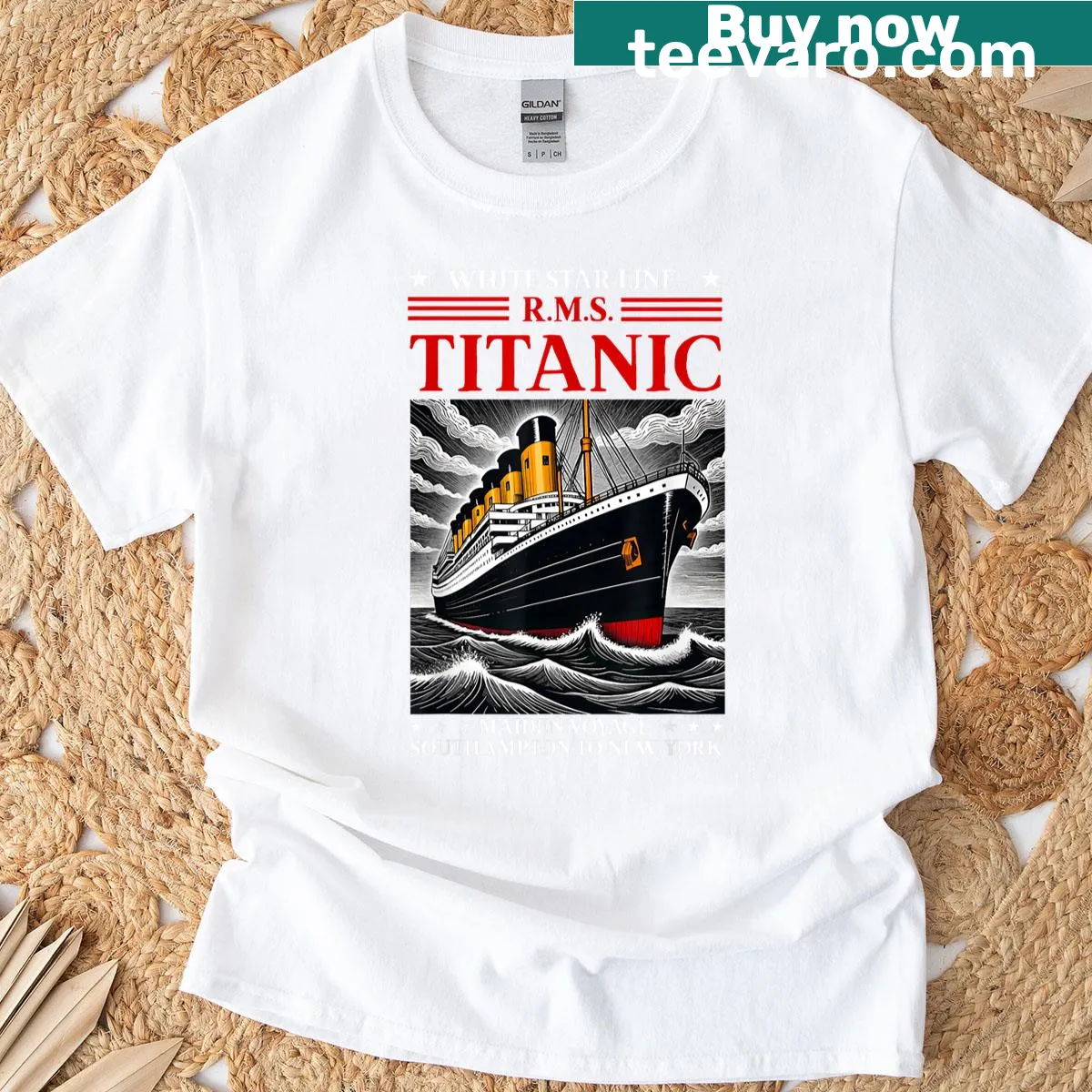 Illustration of the RMS Titanic on a boys' T-shirt — on a men's t-shirt
