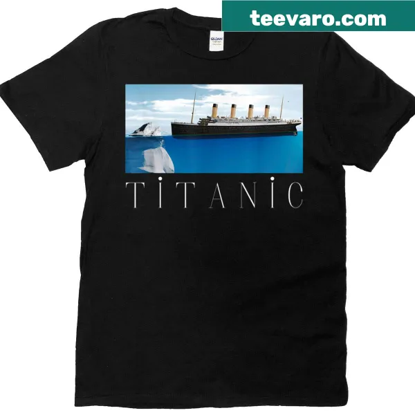 Illustrative Titanic tee featuring the ship and iceberg in the ocean