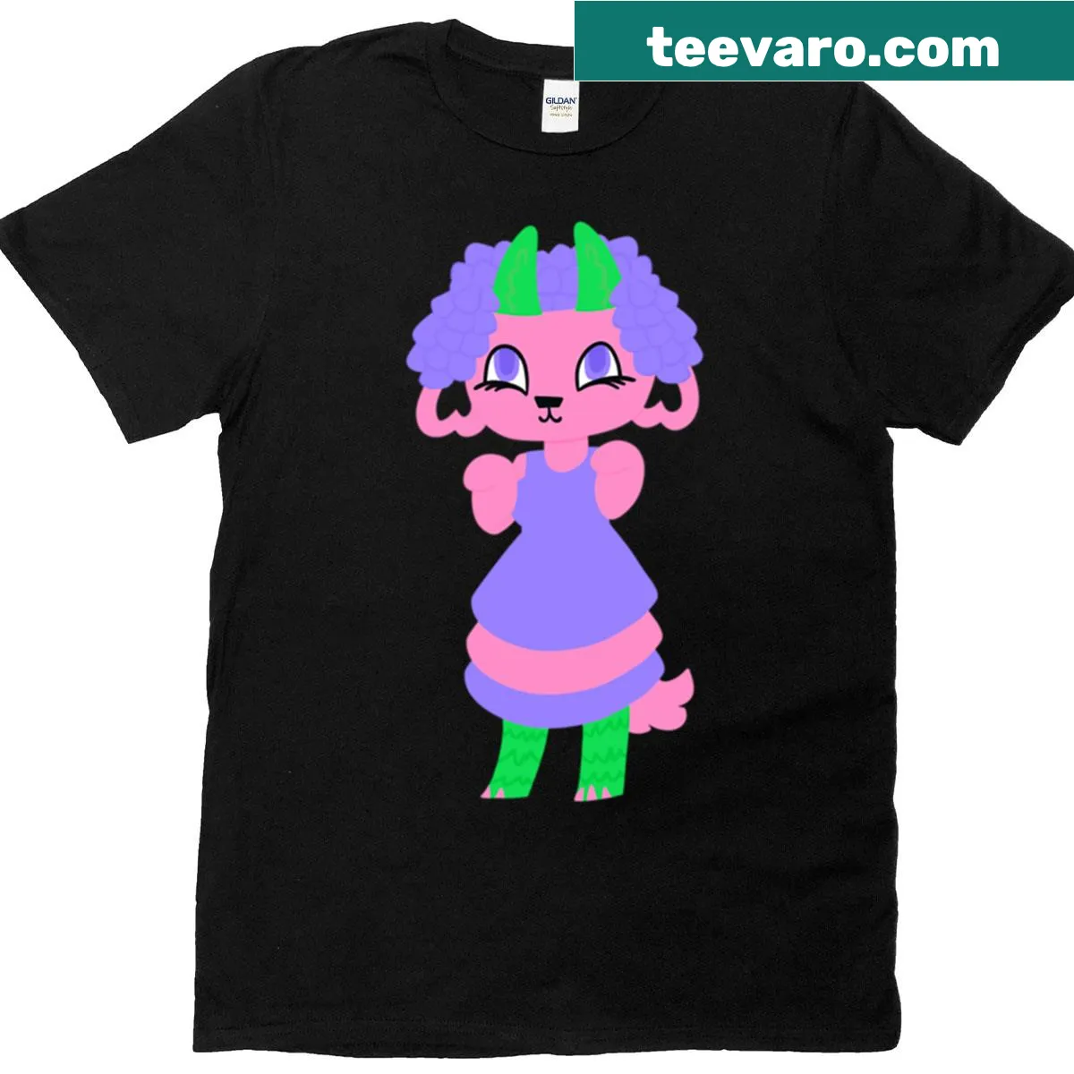 Cartoon wolf graphic T-shirt celebrating trigender pride. — on a men's t-shirt