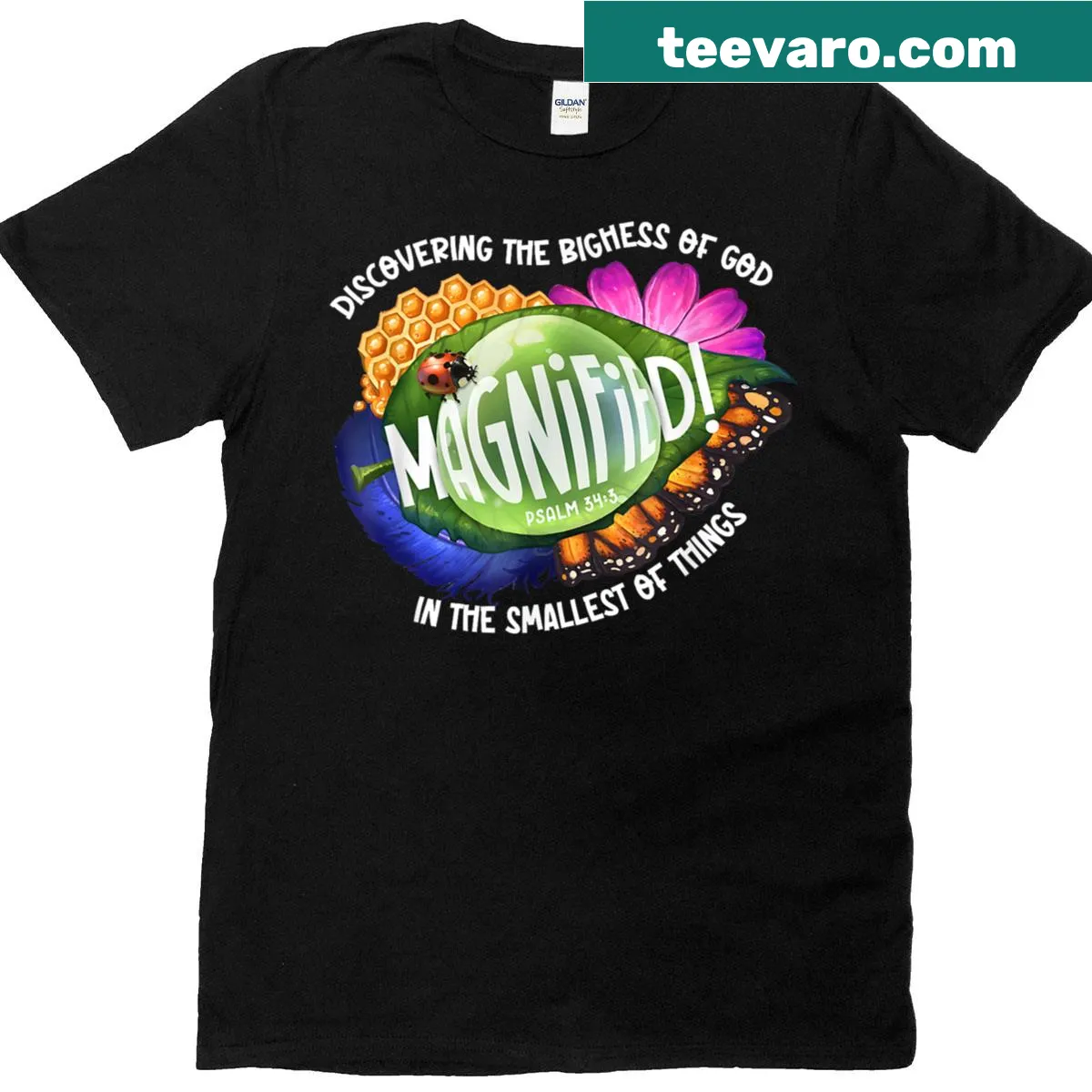 Christian-themed T-shirt with insects and inspirational text — on a men's t-shirt