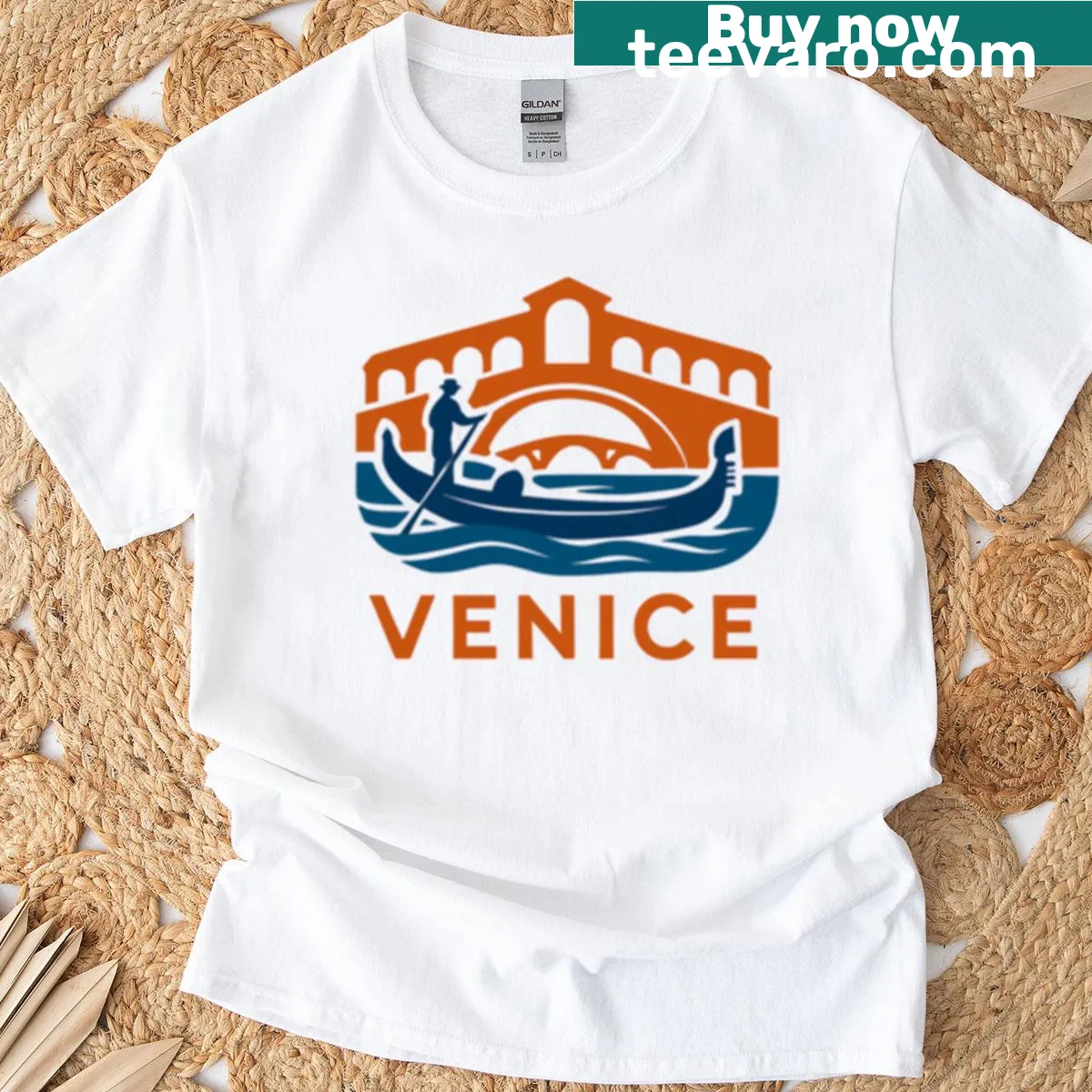 Silhouette of a gondola on Venice canals on a T-shirt — on a men's t-shirt
