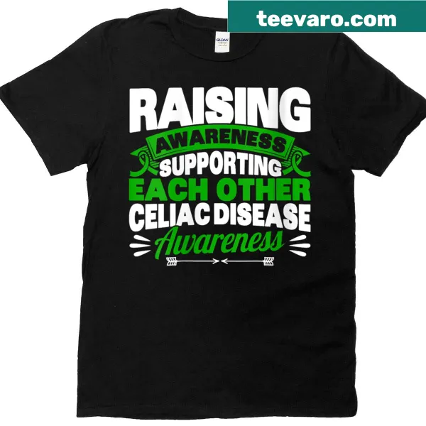 Green ribbon graphic for celiac disease awareness on a women's t-shirt