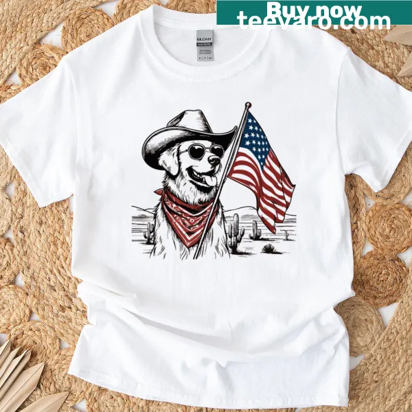 Golden Retriever wearing American flag design for July 4th