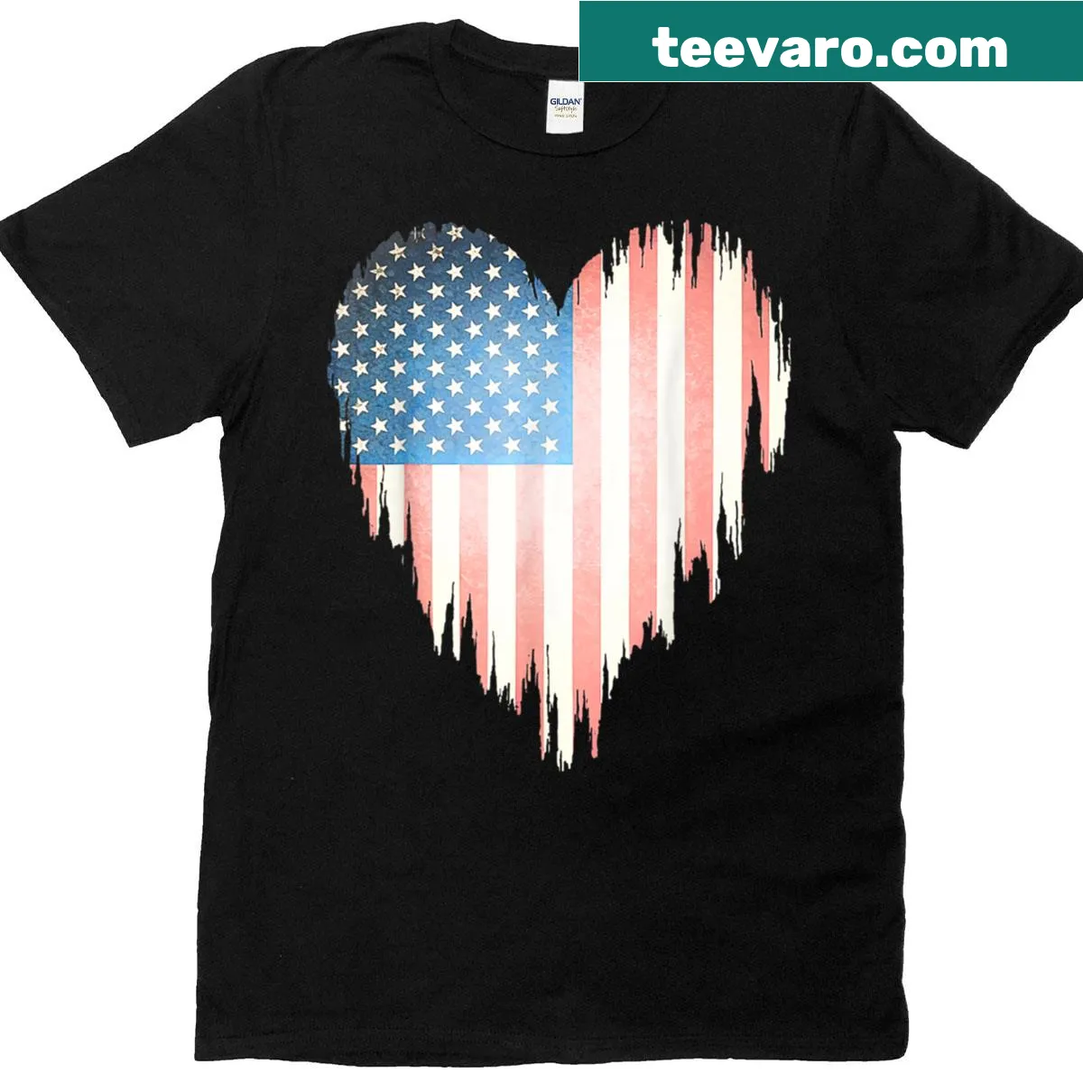 Patriotic t-shirt with heart and American flag design — on a men's t-shirt