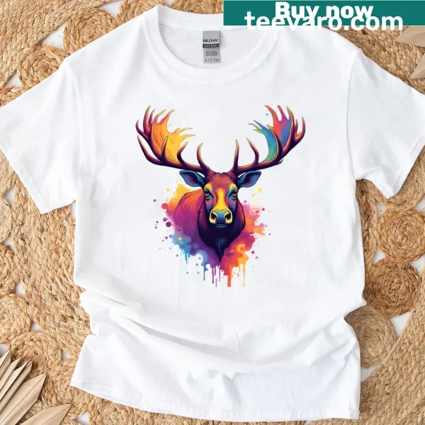 Illustration of a buck and forest friends on a t-shirt