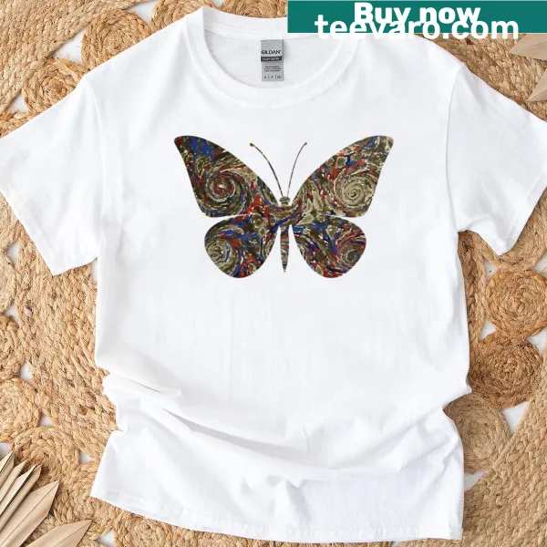 Illustrative butterfly design on a T-shirt