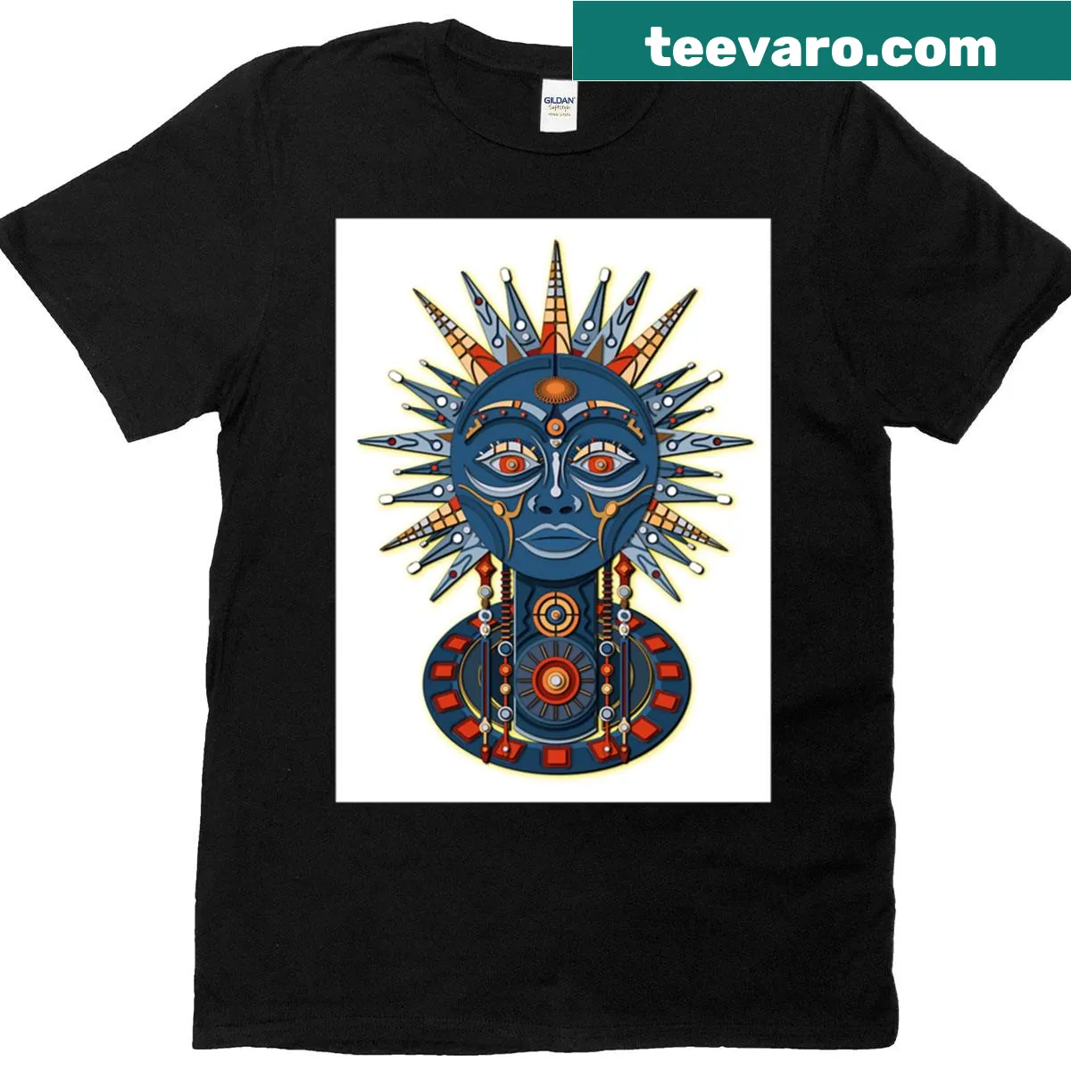 Vector illustration of an African mask on a T-shirt — on a men's t-shirt
