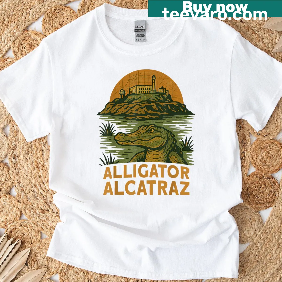 Funny alligator prison meme graphic — on a men's t-shirt