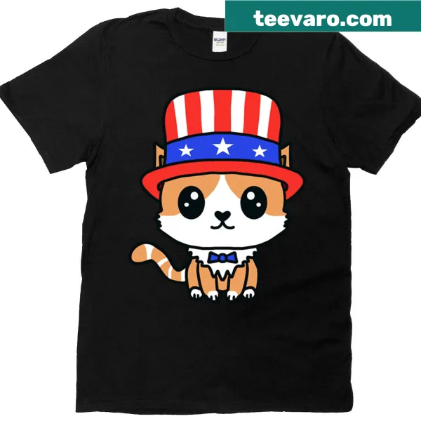 Cute T-shirt featuring a cat in American flag design
