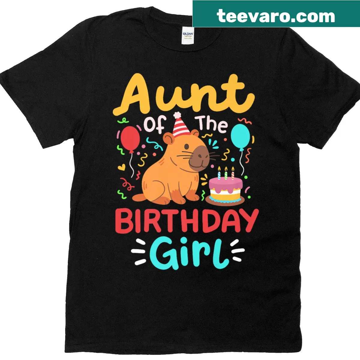 Cute capybara graphic T-shirt for the aunt of a birthday girl — on a men's t-shirt